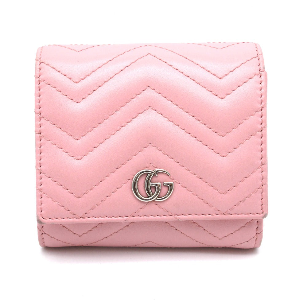 GUCCI グッチ 三つ折り財布 カードケース ウォレット GGマーモント パステルピンク キルティングレザー 598629