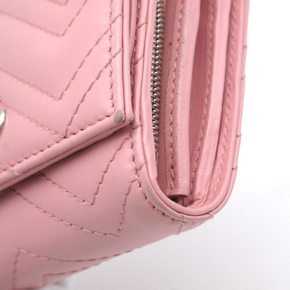 GUCCI グッチ 三つ折り財布 カードケース ウォレット GGマーモント パステルピンク キルティングレザー 598629