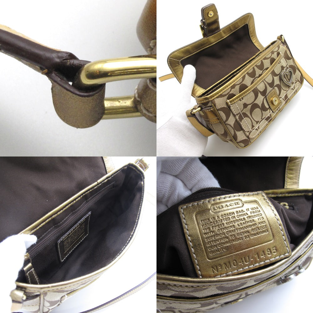 COACH コーチ ショルダーバッグ シグネチャー ポシェット クロスボディ 斜め掛け ゴールド ベージュ ハート レディース 1485