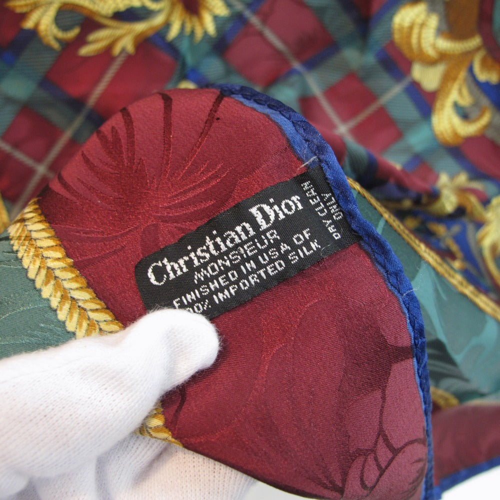 Christian Dior クリスチャンディオール スカーフ 大判 シルク100% 88×88 紋章 チェック 総柄 ヴィンテージ