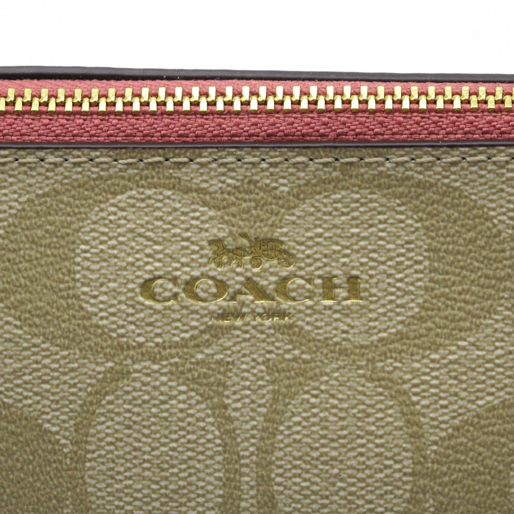 COACH コーチ ポーチ シグネチャー メイク 化粧 コスメ 小物 ベージュ ピンク PVC レディース F53385 美品