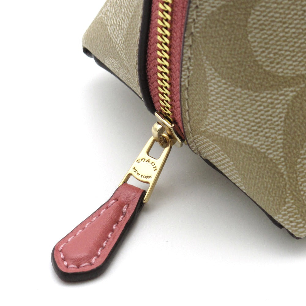 COACH コーチ ポーチ シグネチャー メイク 化粧 コスメ 小物 ベージュ ピンク PVC レディース F53385 美品