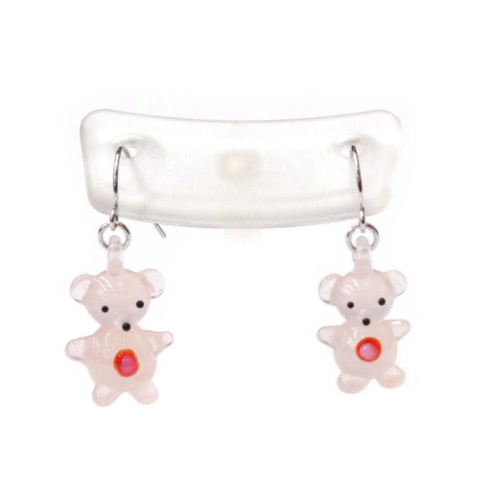 ピアス K14WG 14金 フック スイング クマ ベアー ホワイトゴールド クリアピンク アクセサリー ジュエリー 美品