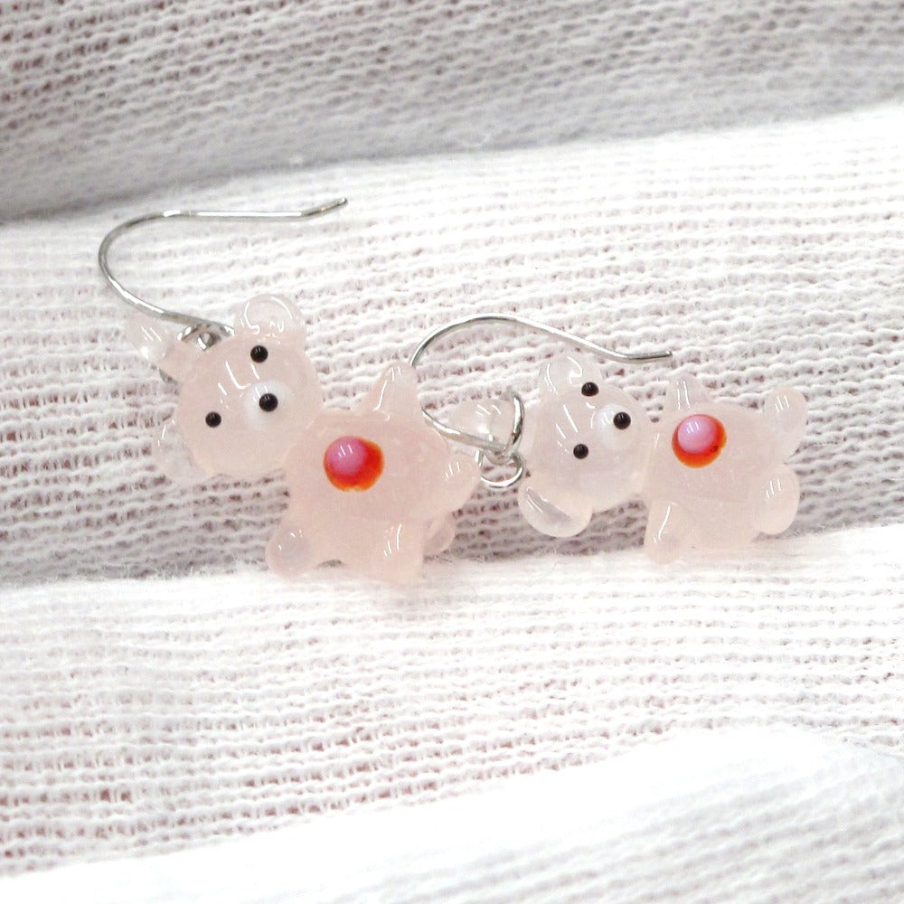ピアス K14WG 14金 フック スイング クマ ベアー ホワイトゴールド クリアピンク アクセサリー ジュエリー 美品