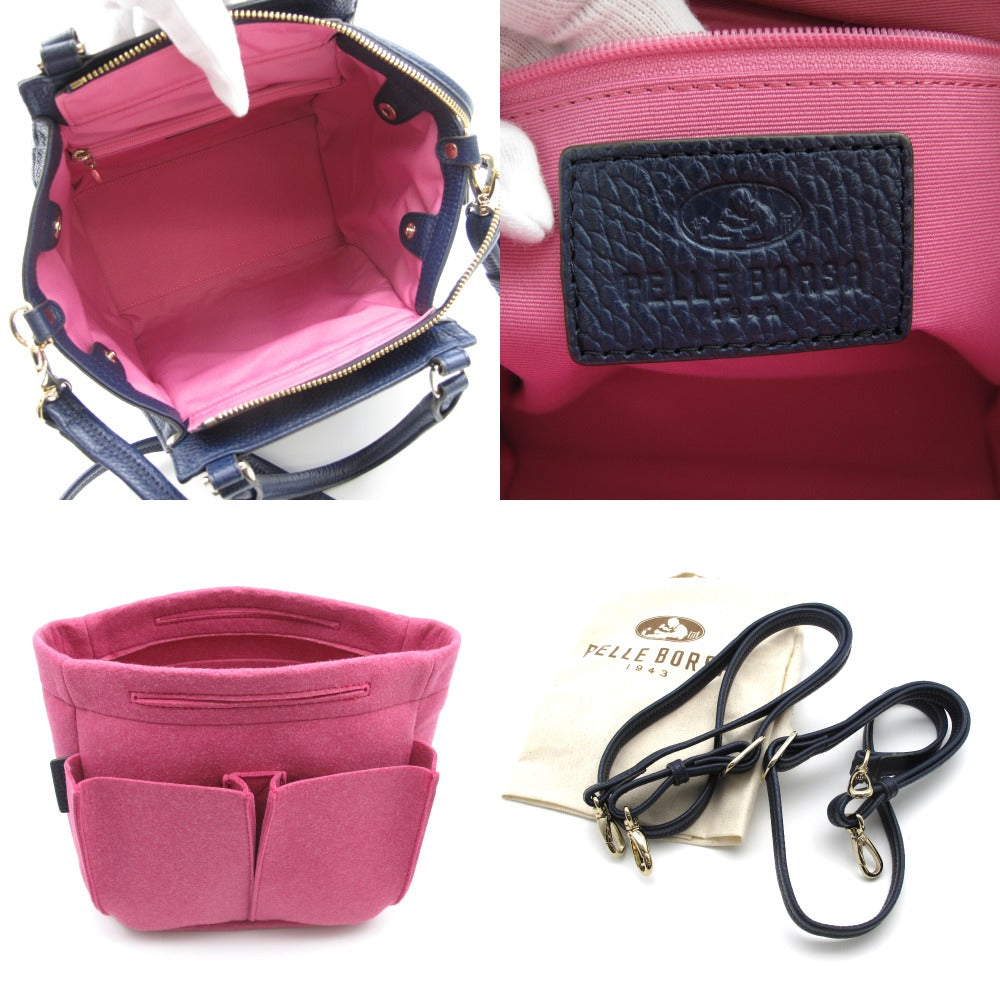 PELLE BORSA ペレボルサ ショルダーバッグ 3WAYバッグ 斜め掛け ハンドバッグ リュック インナーバッグ付き レザー ネイビー 美品