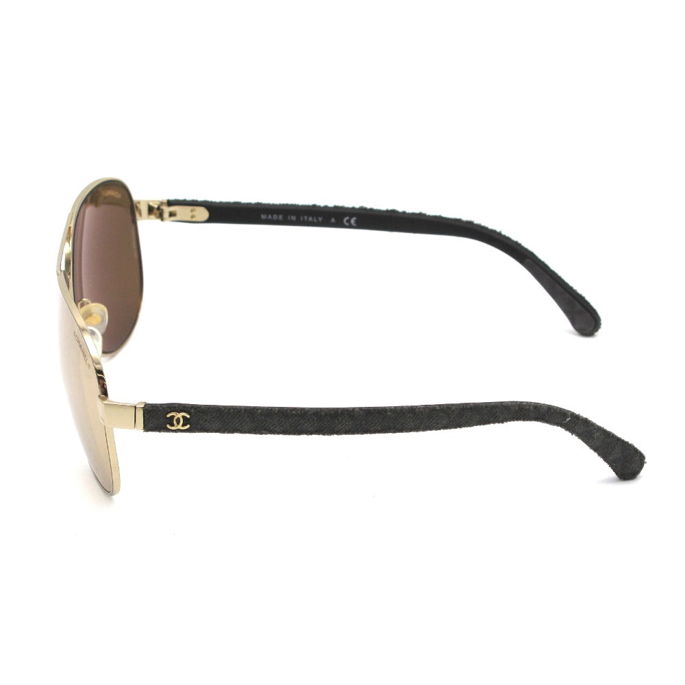 CHANEL シャネル サングラス マトラッセ ミラー ティアドロップ パイロット ココマーク ロゴ デニム ブラウン ゴールド 60 14 135 4207