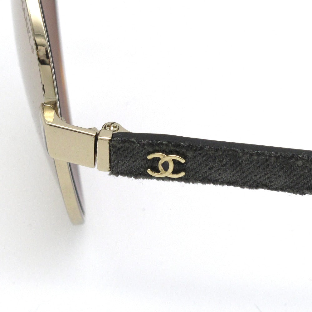 CHANEL シャネル サングラス マトラッセ ミラー ティアドロップ パイロット ココマーク ロゴ デニム ブラウン ゴールド 60 14 135 4207