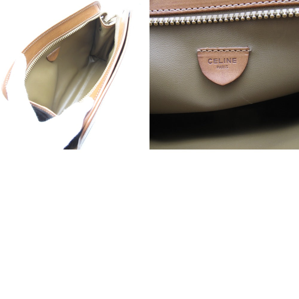 CELINE セリーヌ セカンドバッグ ロゴ型押し マカダム柄 クラッチ ポーチ PVC レザー ブラウン