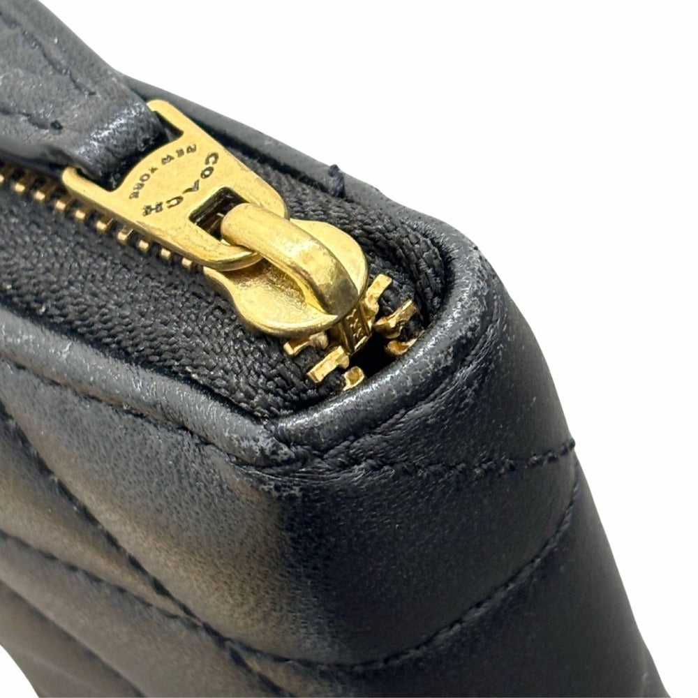 コーチ コインケース ブラック CM505 小銭入れ キルティング スモール ジップ アラウンド レザー コンパクト シンプル レディース COACH