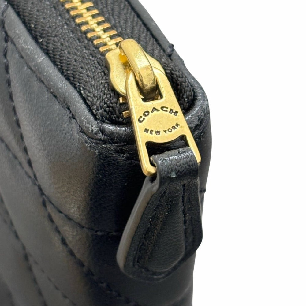 コーチ コインケース ブラック CM505 小銭入れ キルティング スモール ジップ アラウンド レザー コンパクト シンプル レディース COACH