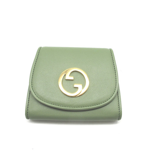 GUCCI グッチ 二つ折り財布 グッチ インターロッキングG 725219 レザー チェーンウォレット ライトグリーン レディース 未使用品