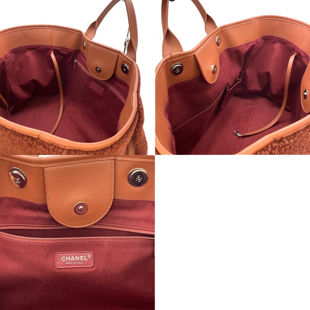 CHANEL シャネル ショルダーバッグ ドーヴィルGM 2wayバッグ トートバッグ レザー ムートン ボア ブラウン シルバー金具 メンズ レディース