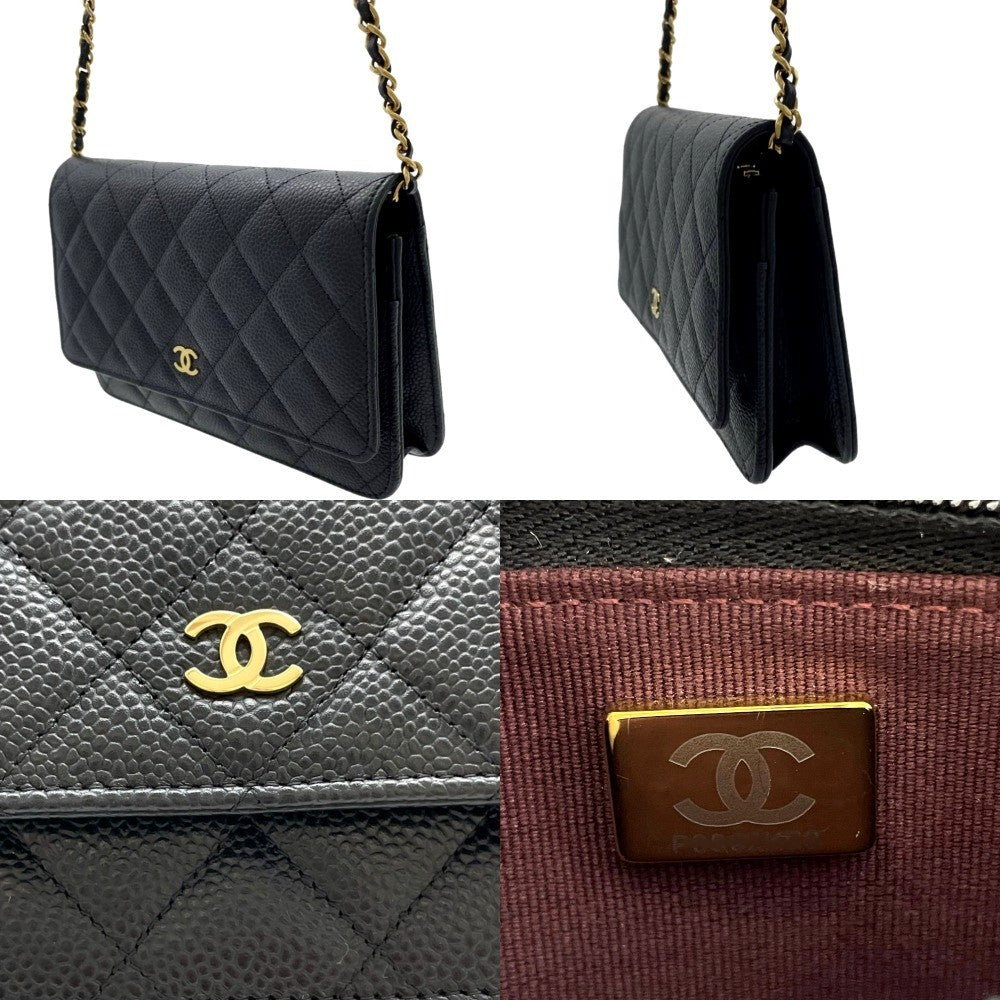 CHANEL シャネル ショルダーバッグ クラシック チェーンウォレット マトラッセ ゴールド金具 キャビアスキン グレインドカーフスキン AP0250 Y01864 C3906