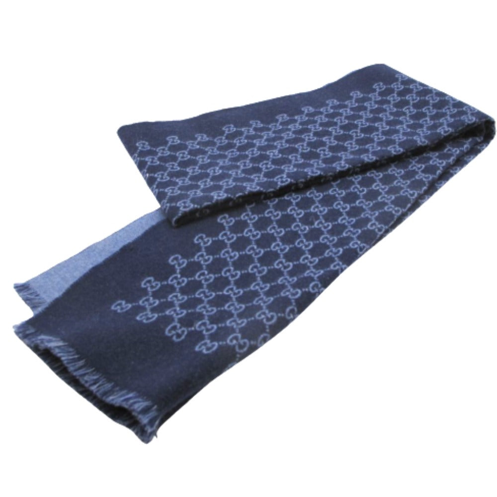 GUCCI ダークグレー ロゴストール Brandol / GUCCI グッチ ストール シルク・ウール GG柄 ショール