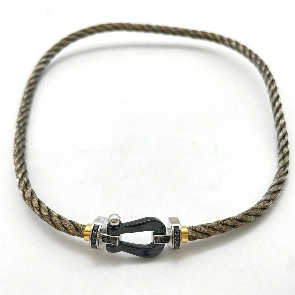 FRED フレッド ブレスレット フォース10 LMサイズ 2連ケーブル ブラックセラミック K18WG ×スティール イエローゴールドメッキ 16