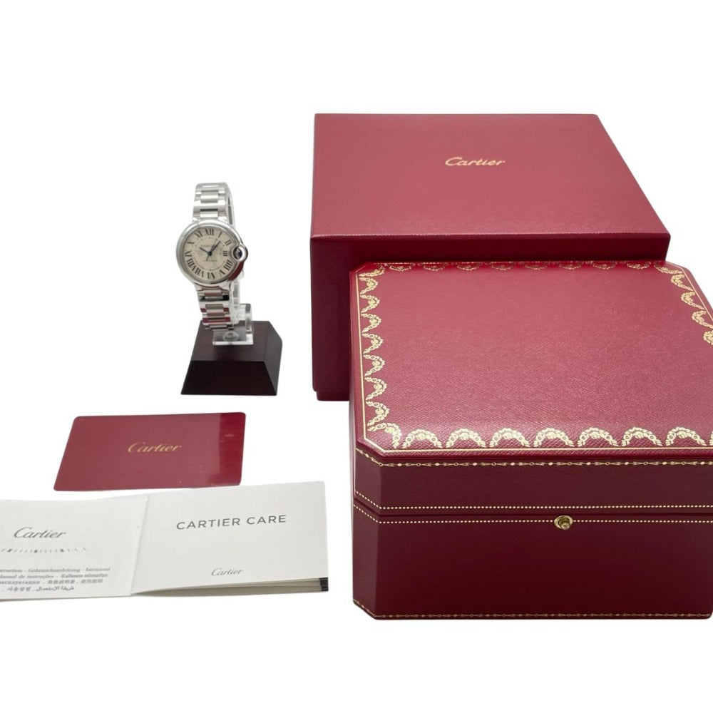 カルティエ W6920071 2020年保証書 バロンブルー 33mm シルバー文字盤 レディース 自動巻き CARTIER 腕時計 BALLON BLEU
