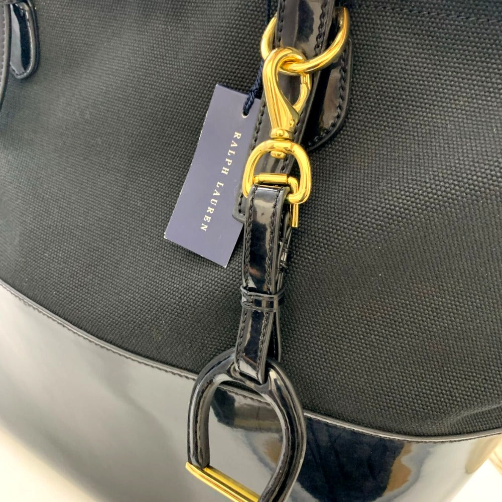 RALPH LAUREN ラルフローレン トートバッグ キャンバス×エナメル ブラック レディース シンプル 大容量 肩掛け 手持ち 未使用品