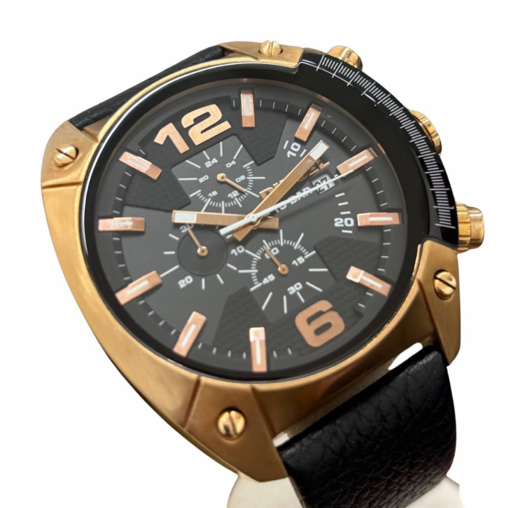 DIESEL ディーゼル 腕時計 オーバーフロー クロノグラフ DZ4297 ゴールド×ブラック レザーベルト メンズ