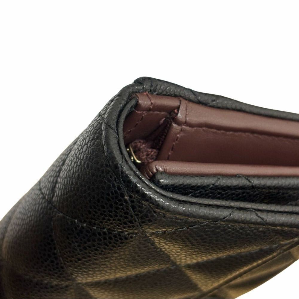 CHANEL シャネル 三つ折り財布 AP0232 Y01864 キャビアスキン ミディアムクラシックフラップウォレット ブラック レディース