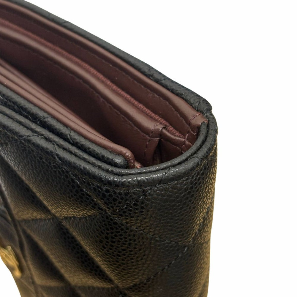 CHANEL シャネル 三つ折り財布 AP0232 Y01864 キャビアスキン ミディアムクラシックフラップウォレット ブラック レディース
