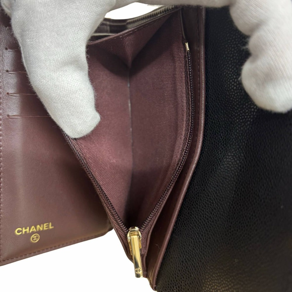 CHANEL シャネル 三つ折り財布 AP0232 Y01864 キャビアスキン ミディアムクラシックフラップウォレット ブラック レディース