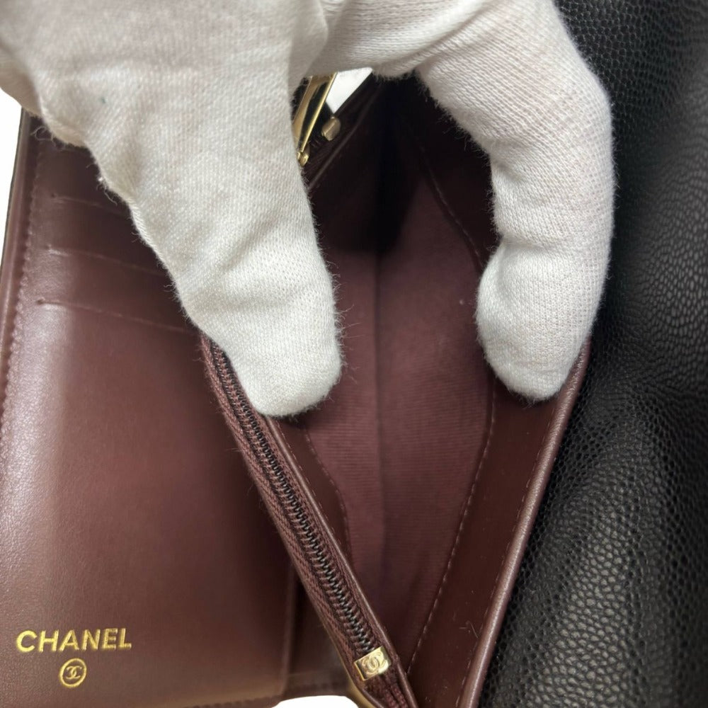 CHANEL シャネル 三つ折り財布 AP0232 Y01864 キャビアスキン ミディアムクラシックフラップウォレット ブラック レディース