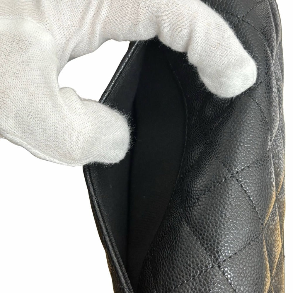 CHANEL シャネル 三つ折り財布 AP0232 Y01864 キャビアスキン ミディアムクラシックフラップウォレット ブラック レディース