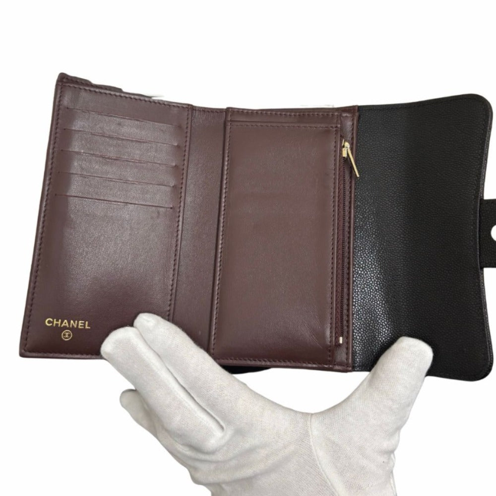 CHANEL シャネル 三つ折り財布 AP0232 Y01864 キャビアスキン ミディアムクラシックフラップウォレット ブラック レディース