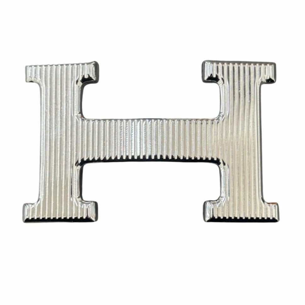 HERMES エルメス ベルト Hストリエ シルバーバックル ストライプ金具 C刻印 ブラック メンズ