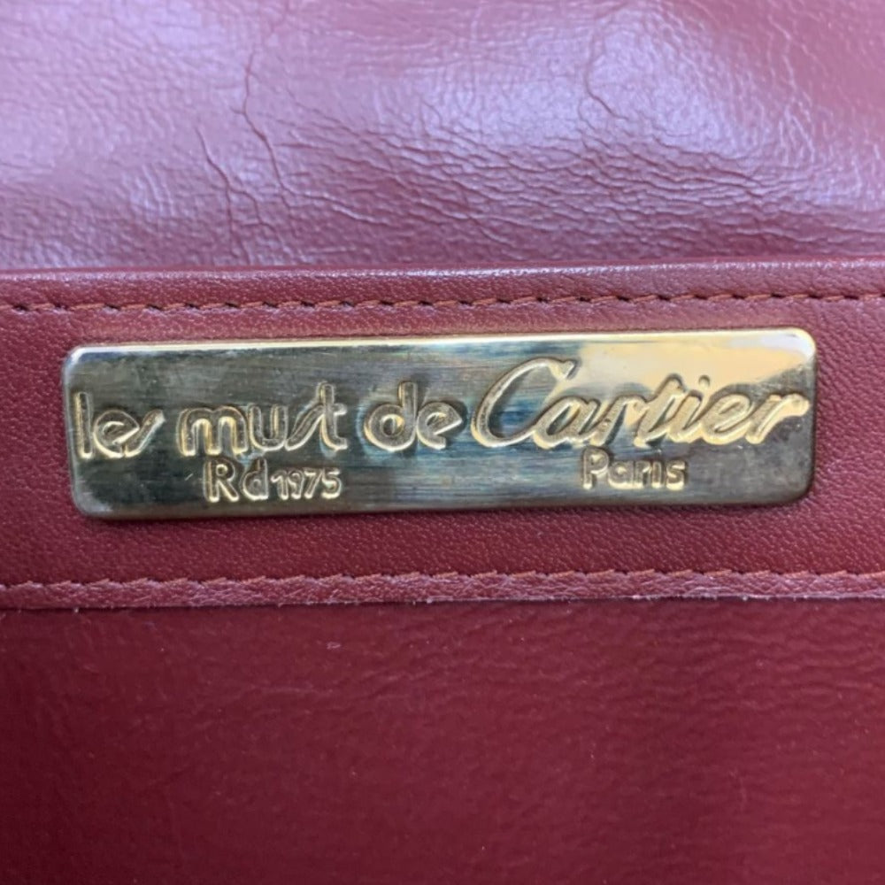 CARTIER カルティエ ショルダーバッグ マストライン スクエア 斜め掛け レザー ボルドー 赤 ゴールド金具