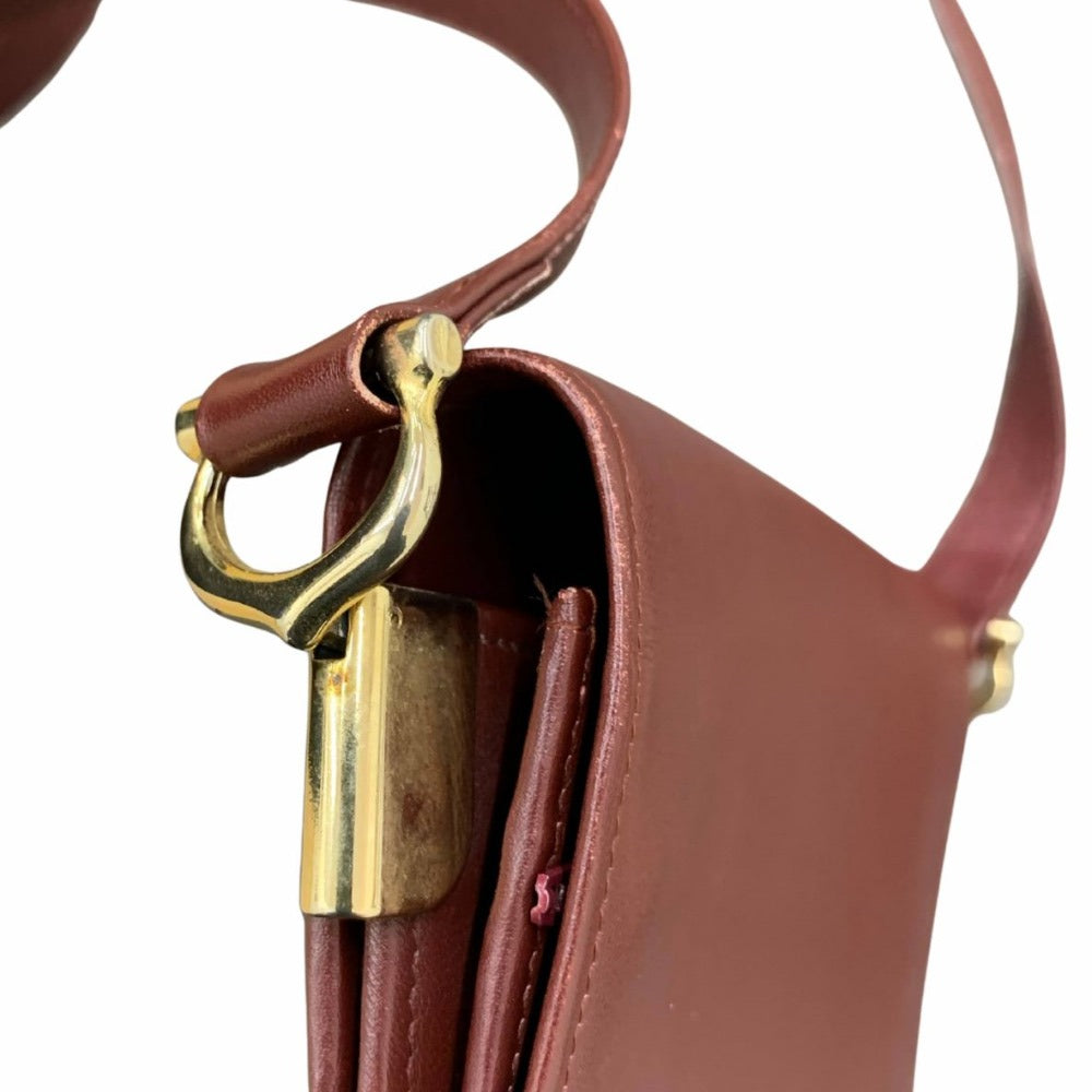 CARTIER カルティエ ショルダーバッグ マストライン スクエア 斜め掛け レザー ボルドー 赤 ゴールド金具