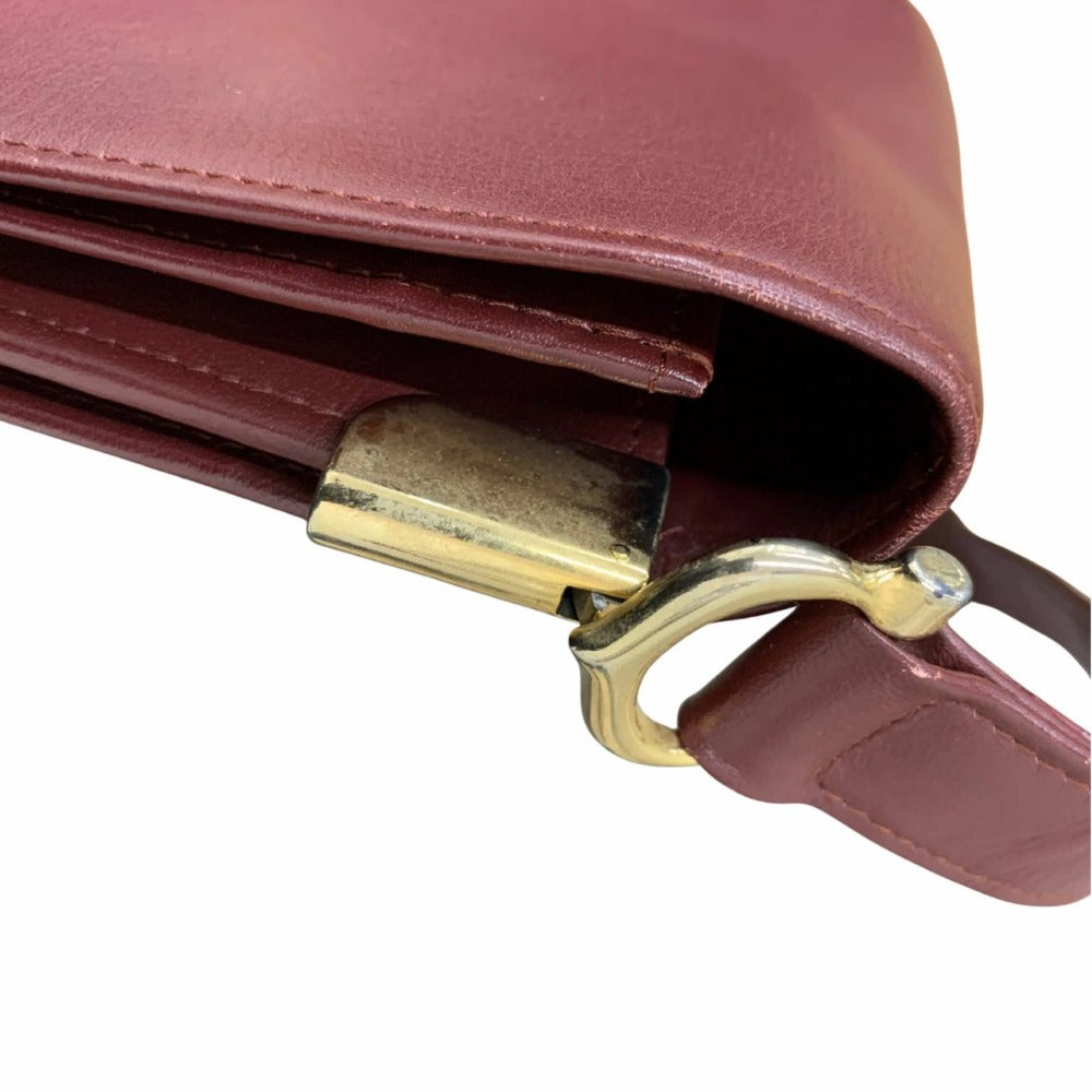 CARTIER カルティエ ショルダーバッグ マストライン スクエア 斜め掛け レザー ボルドー 赤 ゴールド金具