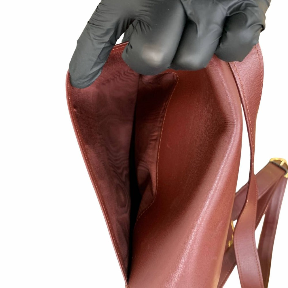 CARTIER カルティエ ショルダーバッグ マストライン スクエア 斜め掛け レザー ボルドー 赤 ゴールド金具