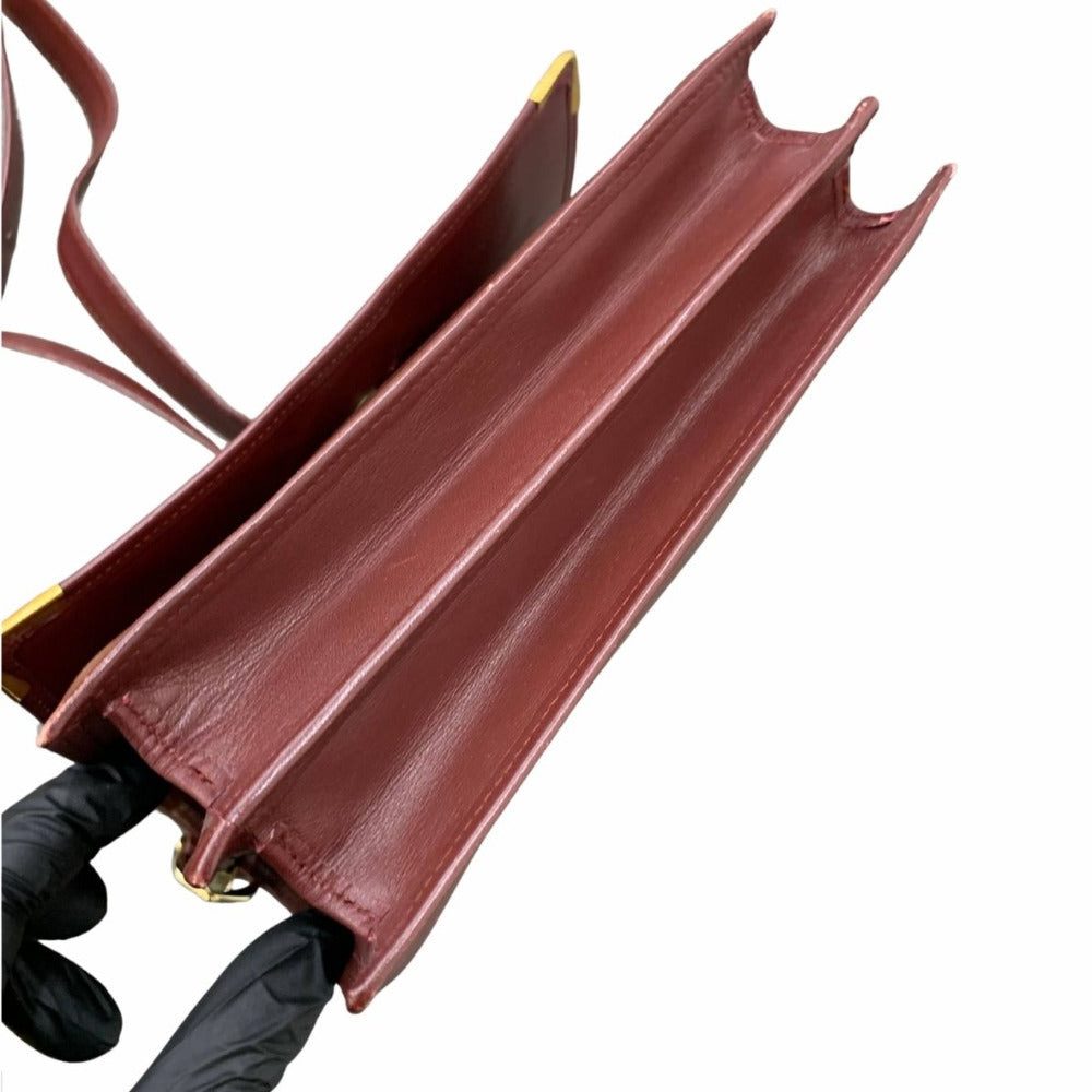 CARTIER カルティエ ショルダーバッグ マストライン スクエア 斜め掛け レザー ボルドー 赤 ゴールド金具