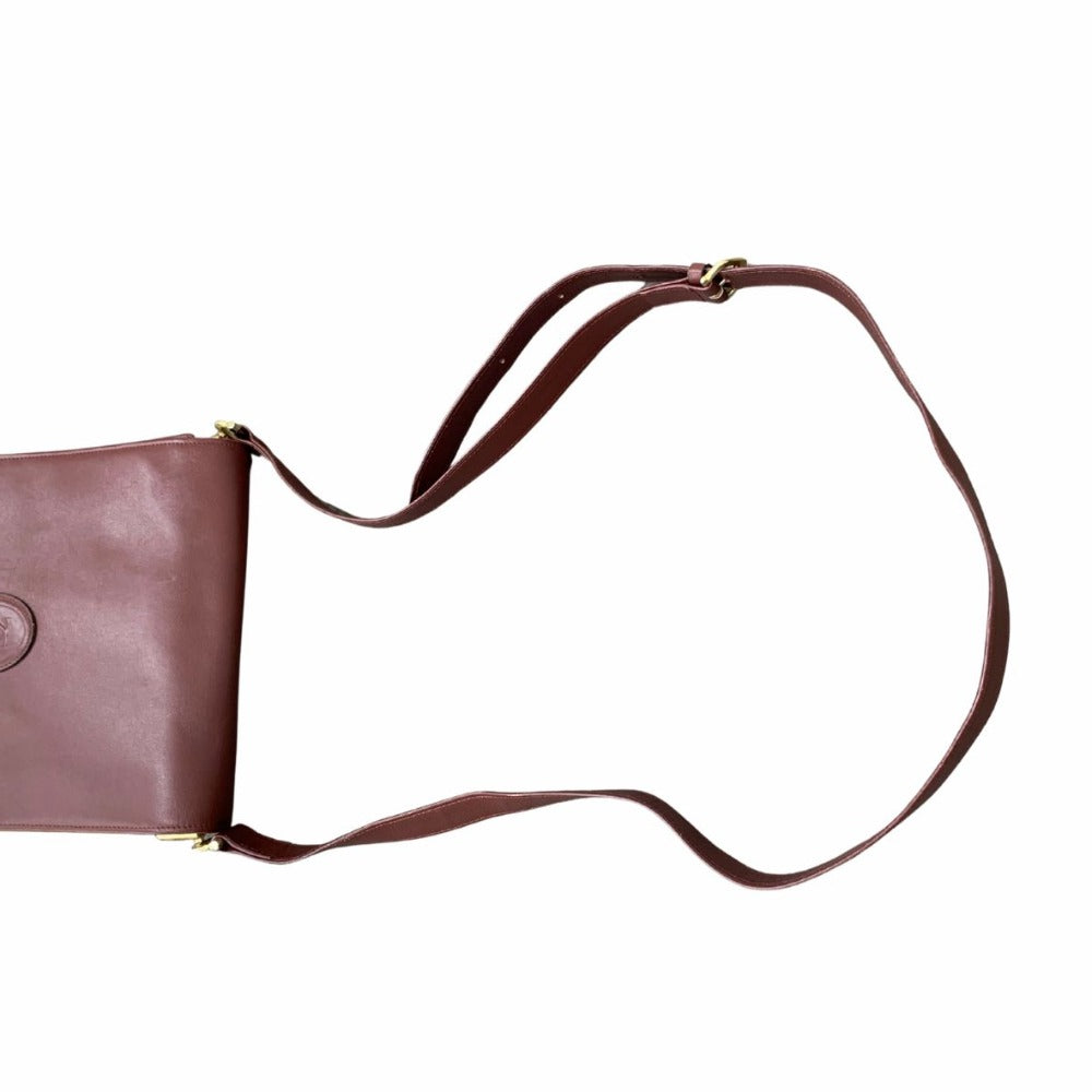 CARTIER カルティエ ショルダーバッグ マストライン スクエア 斜め掛け レザー ボルドー 赤 ゴールド金具