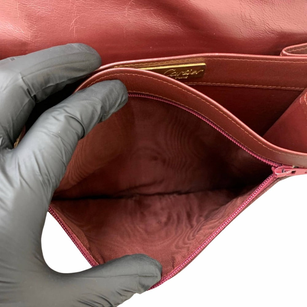 CARTIER カルティエ ショルダーバッグ マストライン スクエア 斜め掛け レザー ボルドー 赤 ゴールド金具