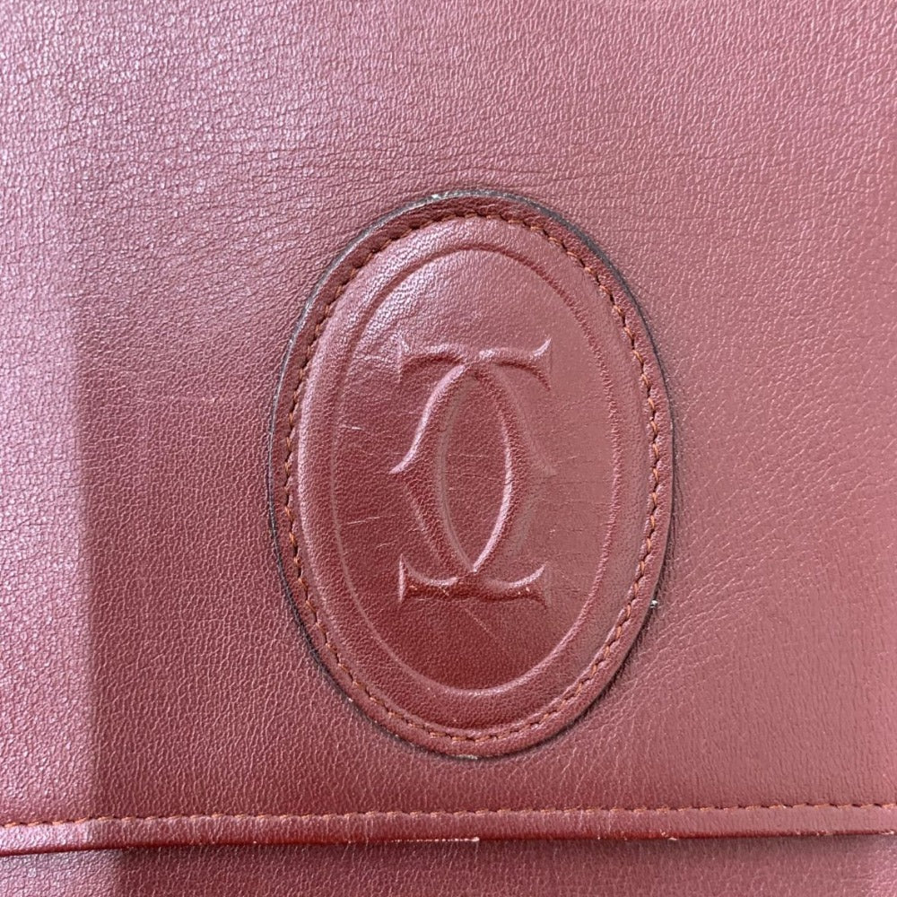 CARTIER カルティエ ショルダーバッグ マストライン スクエア 斜め掛け レザー ボルドー 赤 ゴールド金具