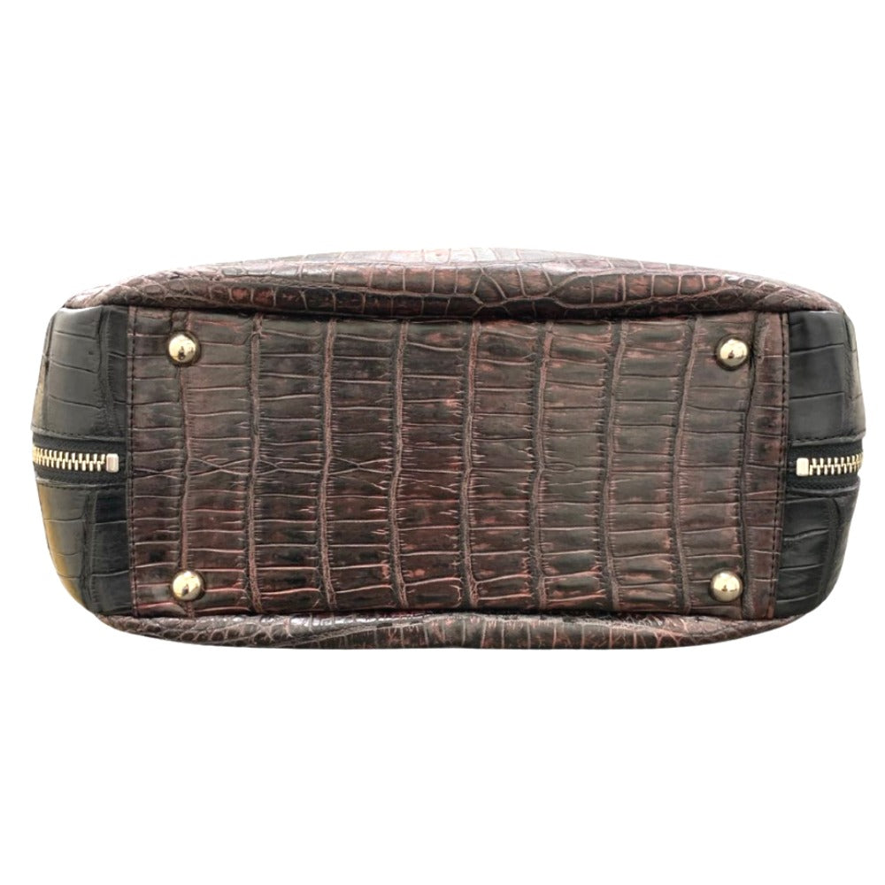 ハンドバッグ クロコ型押し レザー ハンドバッグ ユニセックス ダークパープル×ブラック ホーボーバッグ ワンショルダー A4収納可能