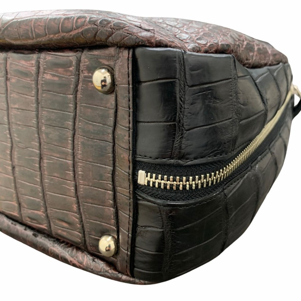 ハンドバッグ クロコ型押し レザー ハンドバッグ ユニセックス ダークパープル×ブラック ホーボーバッグ ワンショルダー A4収納可能