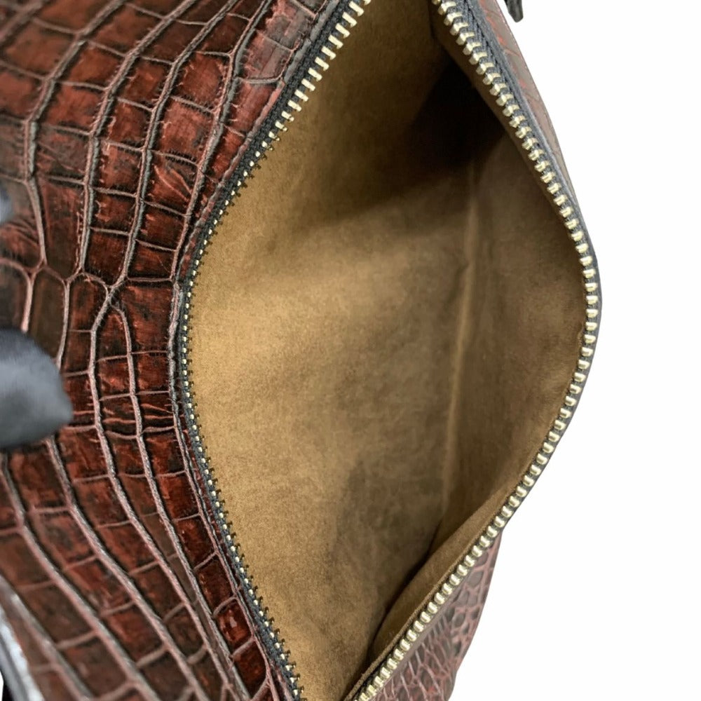 ハンドバッグ クロコ型押し レザー ハンドバッグ ユニセックス ダークパープル×ブラック ホーボーバッグ ワンショルダー A4収納可能