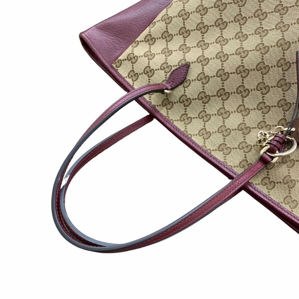 GUCCI グッチ トートバッグ 323671 GGキャンバス バーガンディー ブラウン キーリング付 レザー シンプル レディース