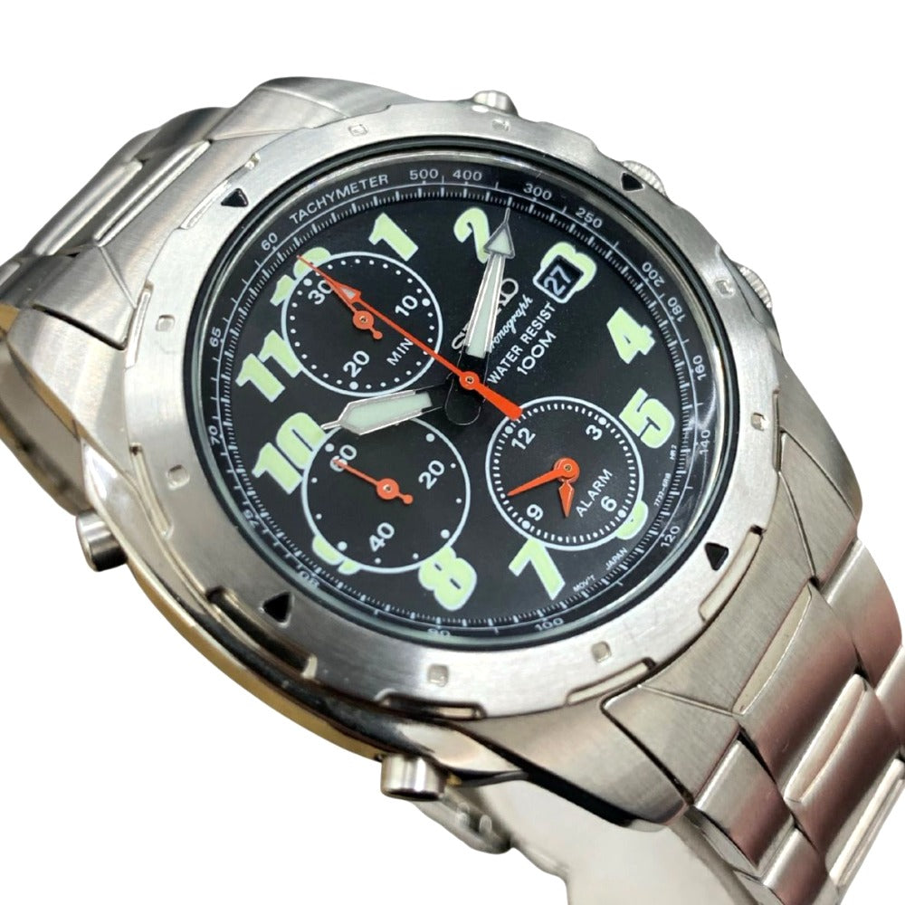 SEIKO セイコー 腕時計 アラームクロノ 7T32-6M30 SDWE77P1 クロノ ブラック クォーツ 稼働品 電池交換済 メンズ