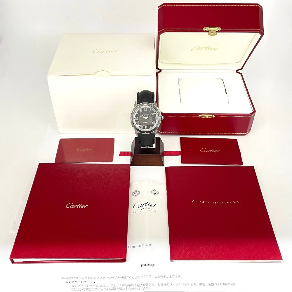 カルティエ WSRN0003 ロンド クロワジエール ドゥ カルティエ 42mm 2024年正規OH済み グレー文字盤 自動巻き メンズ CARTIER 腕時計