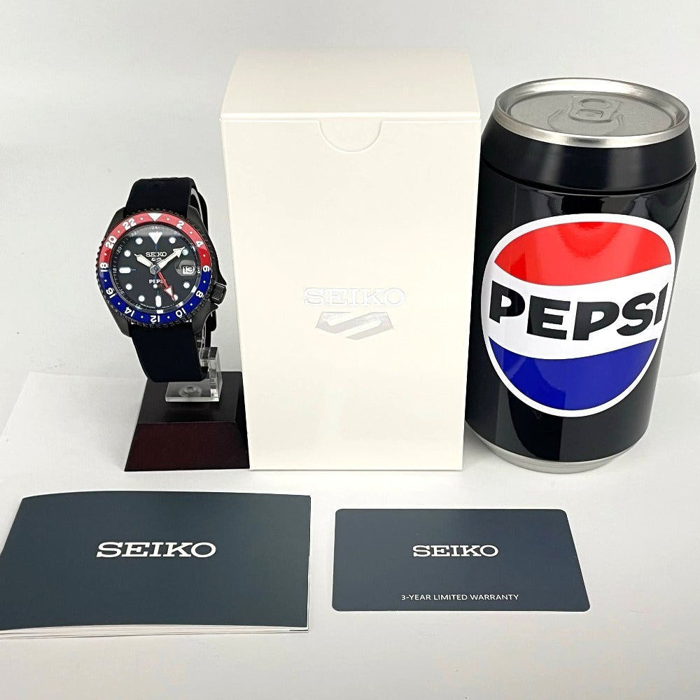 SEIKO 5 ペプシ コラボ SBSC023 42.5mm セイコー5 スポーツ SKX Series 限定モデル ブラック ラバー ペプシベゼル 自動巻き メンズ セイコーファイブ 腕時計