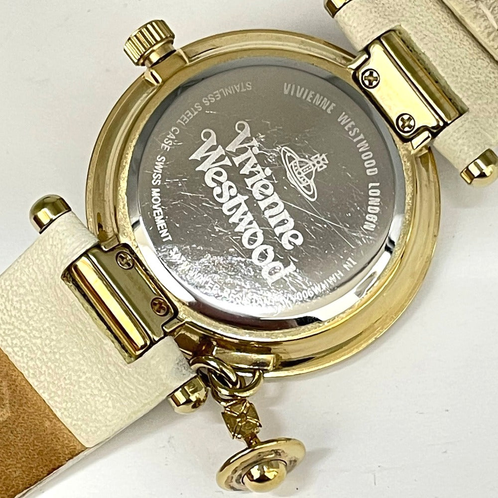 ヴィヴィアン・ウエストウッド ホワイト文字盤 32mm 2025年11月電池交換済 ブランドマーク 白 金メッキ ホワイト レザー クオーツ Vivienne Westwood 腕時計