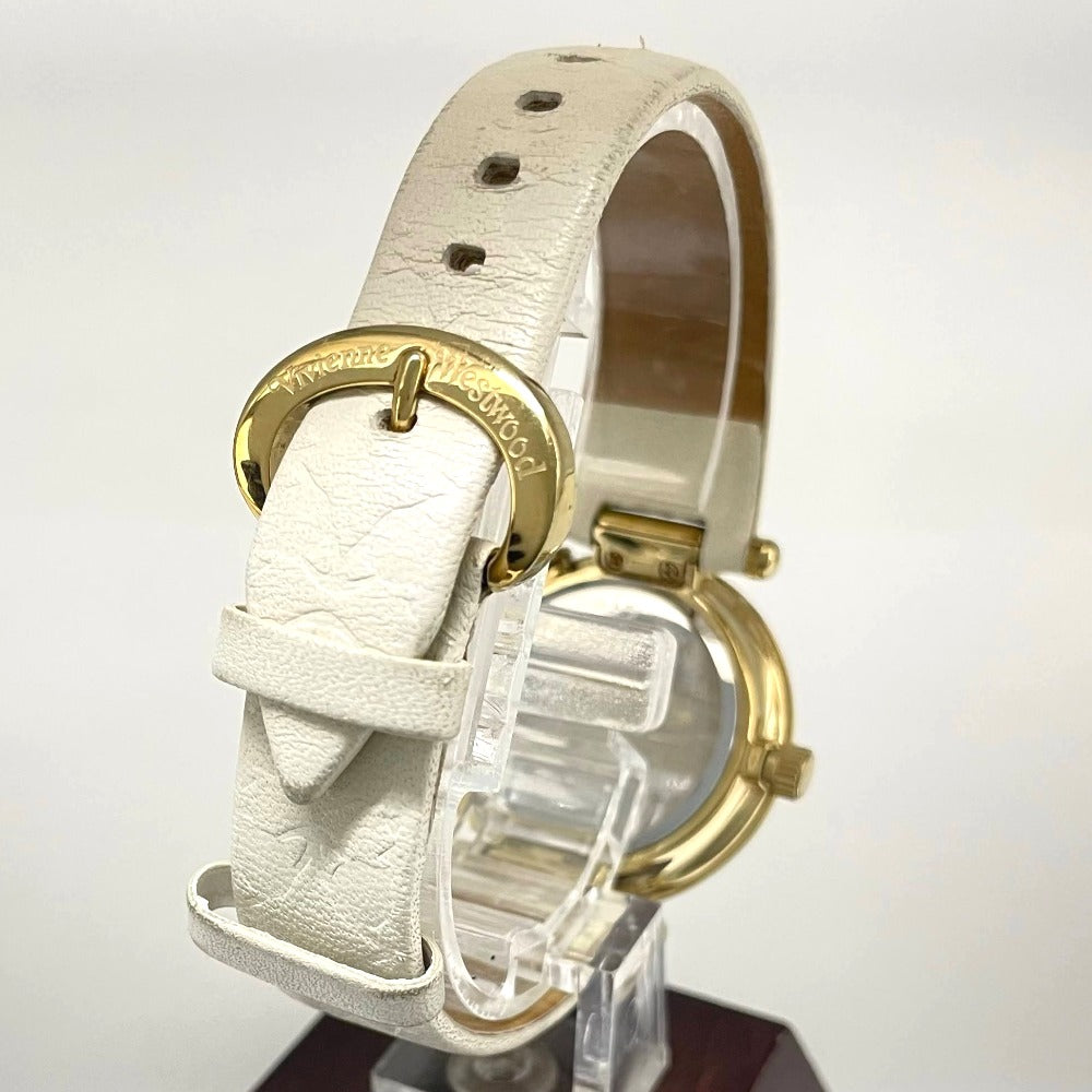 ヴィヴィアン・ウエストウッド ホワイト文字盤 32mm 2025年11月電池交換済 ブランドマーク 白 金メッキ ホワイト レザー クオーツ Vivienne Westwood 腕時計