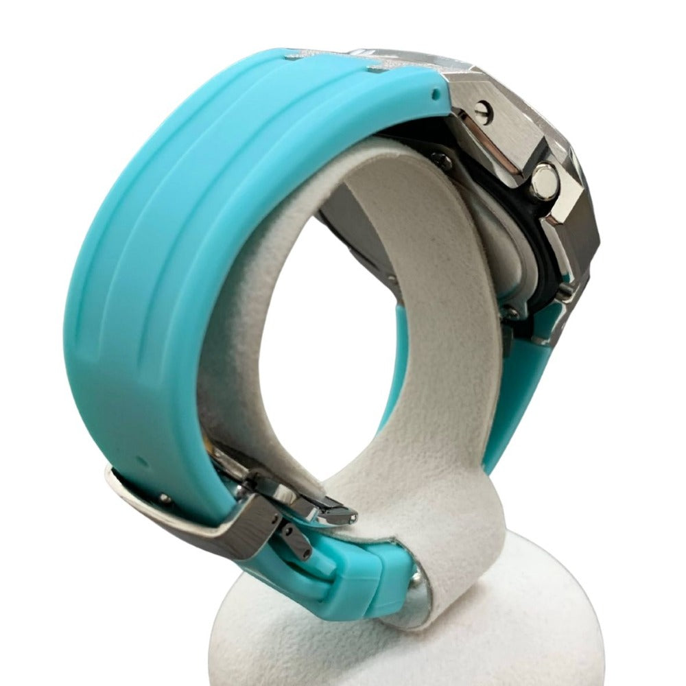 G-SHOCK CASIO ジーショック 腕時計 GA-2100-1AJF カスタム品 カシオーク シルバー ブルー 20気圧防水 Dバックル メンズ