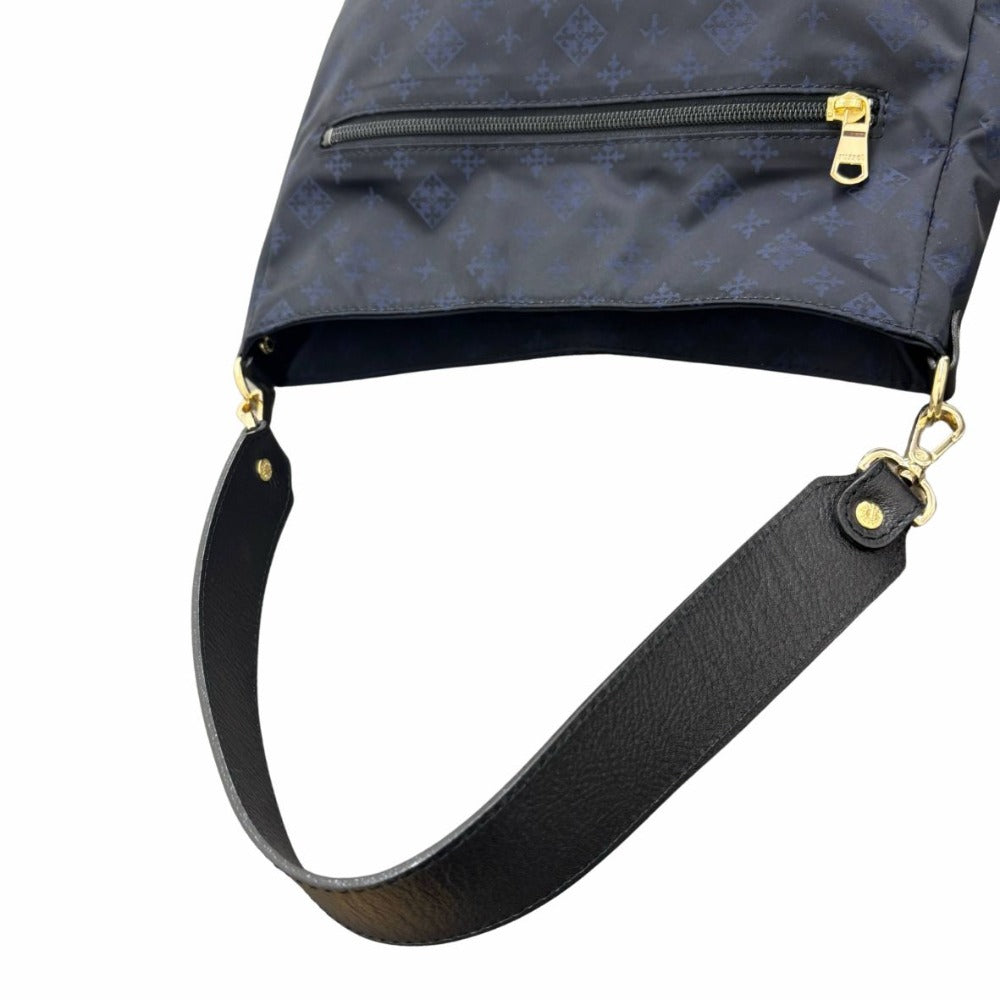 ラシット ハンドバッグ ナイロン 2Way 総柄 ブラック ゴールド金具 ショルダーストラップ付 取り外し可 レディース 未使用品