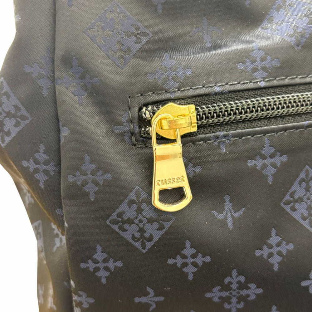 ラシット ハンドバッグ ナイロン 2Way 総柄 ブラック ゴールド金具 ショルダーストラップ付 取り外し可 レディース 未使用品