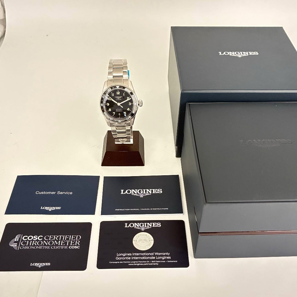 ロンジン L3.812.4.63.6 39mm 黒 スピリット ズールータイム GMT機能 ブラック セラミック 自動巻き メンズ LONGINES 腕時計